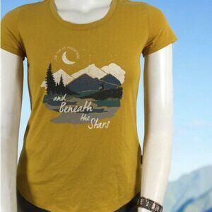 👛 (ANY 2/$20) WIND RIVER OUTFITTERS Round Neck Short Sleeved Tee Gold Tones